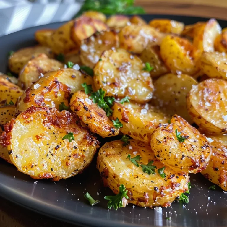 Saftige Bratkartoffeln in einer Airfryer-Ansicht mit Zwiebeln und Schinken.