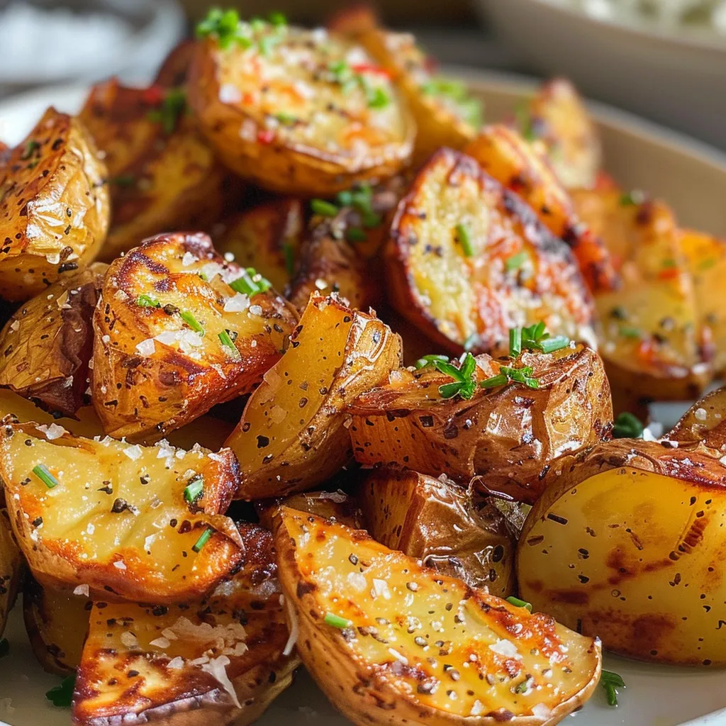 Knusprige Bratkartoffeln mit einer goldbraunen Oberfläche und Zutaten.