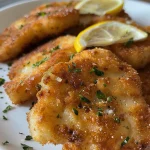 Nahaufnahme von knusprigen Fischstäbchen aus der Heißluftfritteuse.