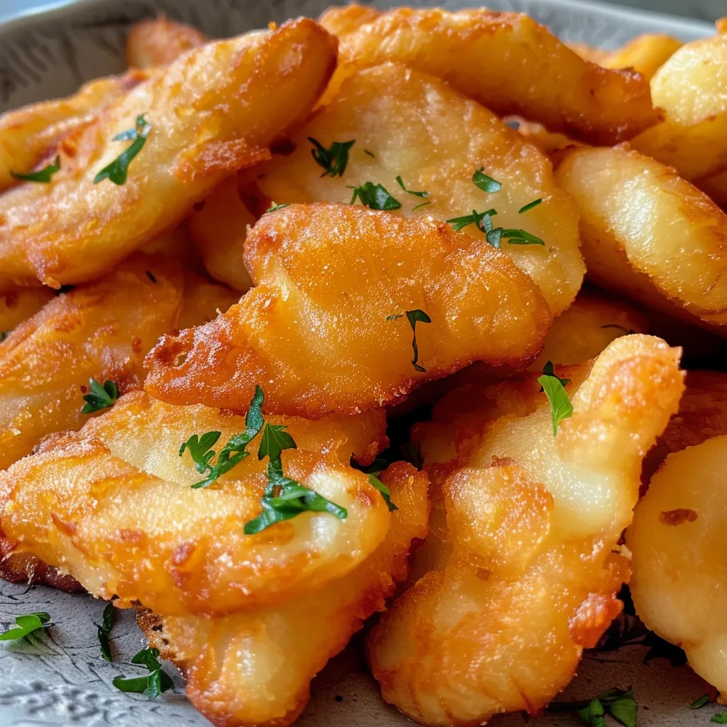 Seitenansicht von goldbraunen Fischstäbchen, die in einer Heißluftfritteuse zubereitet werden.