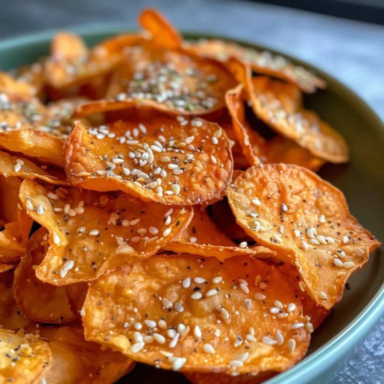 Nahaufnahme von Gemüse-Chips mit Sesam in einer Schüssel.