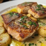 Saftiges Lachsfilet in einer cremigen Zitronensauce.