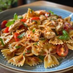 Nahaufnahme eines köstlichen Marry Me Pasta Gerichts mit Hähnchen.