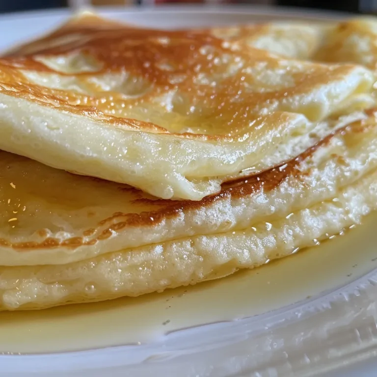 Einfach Pfannkuchen zaubern – Das Grundrezept für jeden Tag Nahaufnahme eines saftigen Pfannkuchens, schräg von der Seite fotografiert.