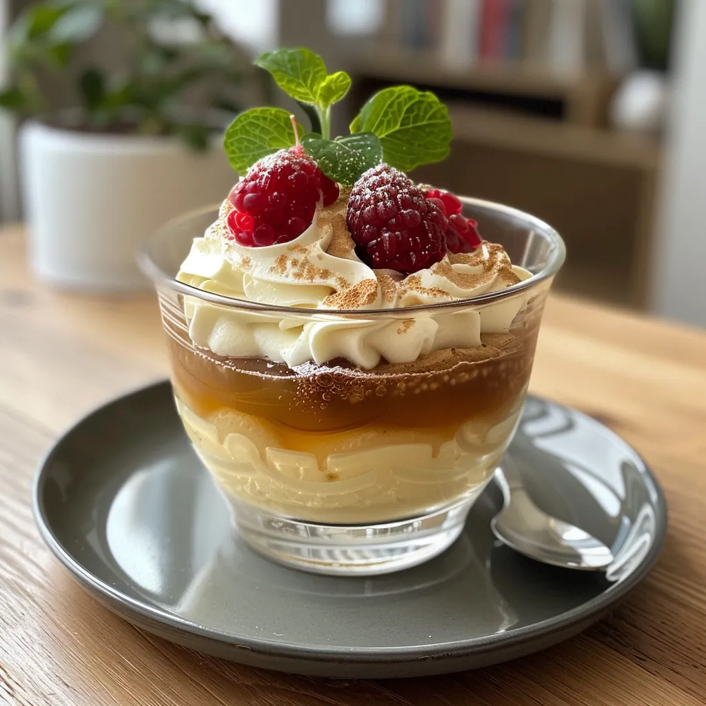 Seitenansicht eines köstlichen Puddings ohne Zucker, serviert in einer eleganten Schale.