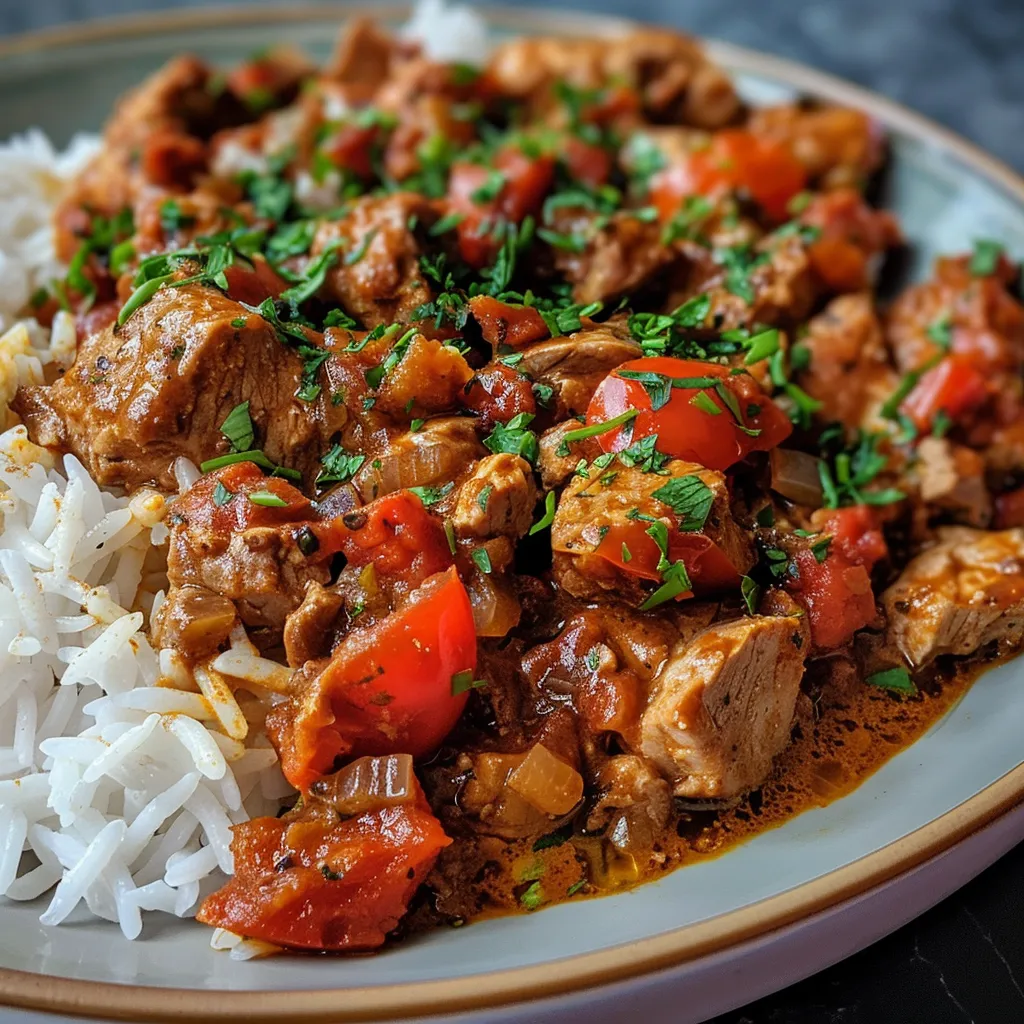 Seitenansicht von einem leckeren Teller Reisfleisch mit Paprika und Erbsen.