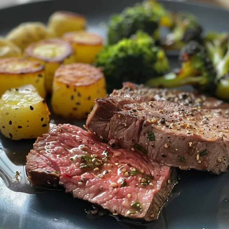Nahaufnahme von saftigem Rindfleisch und Brokkoli in einer Schüssel.