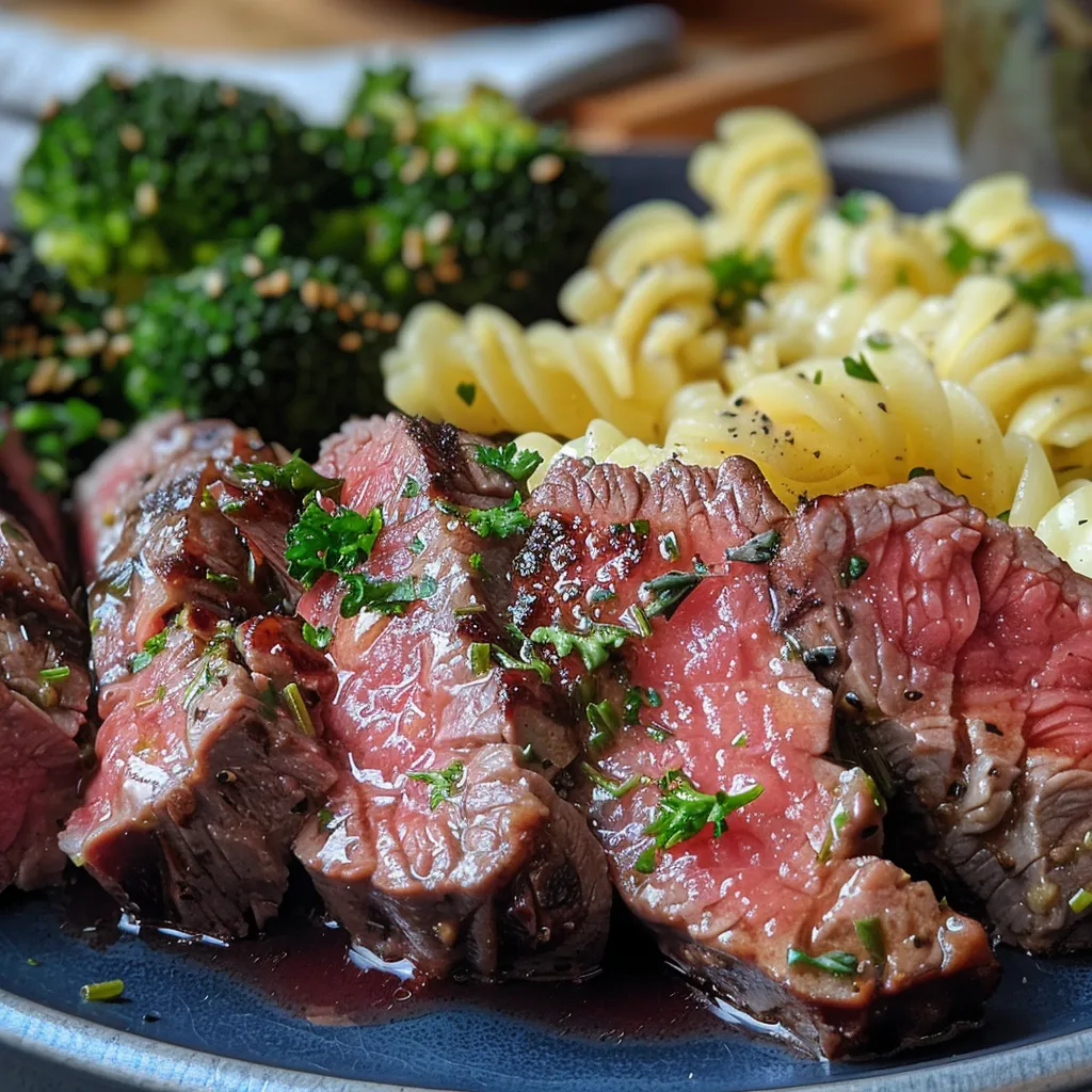 Seiteansicht eines köstlichen Rindfleisch- und Brokkoligerichts mit Reis.