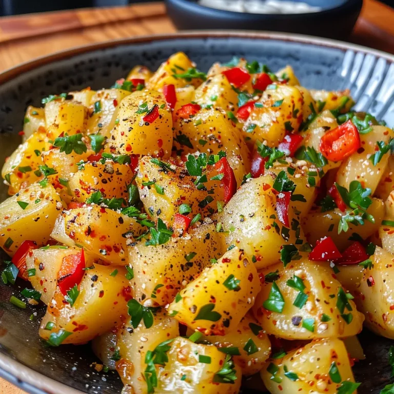Ensalada de patatas baja en calorías con yogur y pepino, vista lateral.