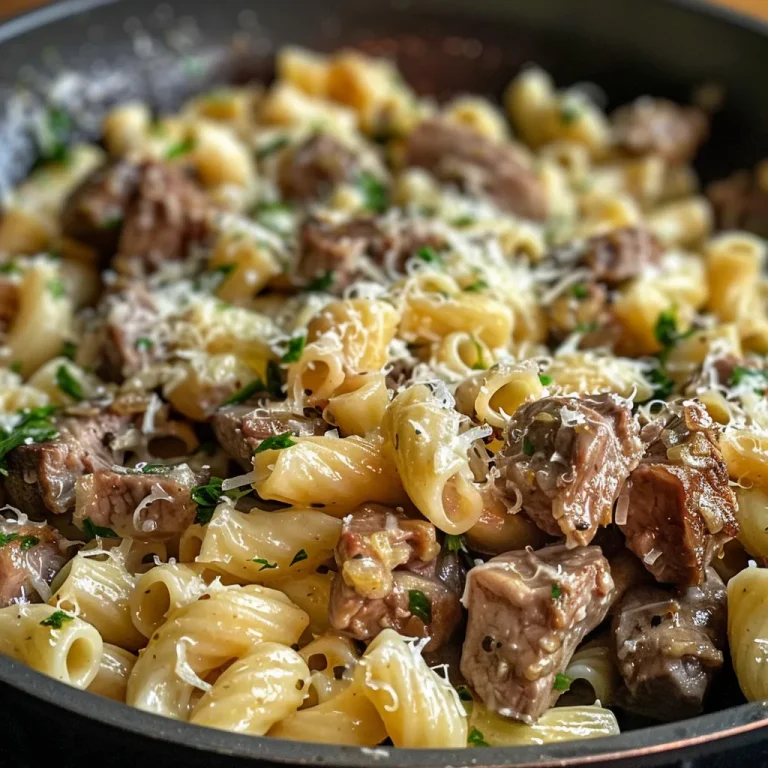 Pasta con carne molida en una olla, vista lateral.