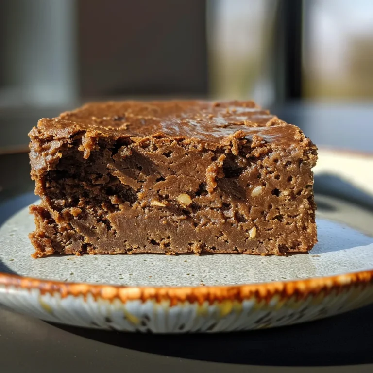 Vista lateral de un brownie de proteínas jugoso y delicioso.