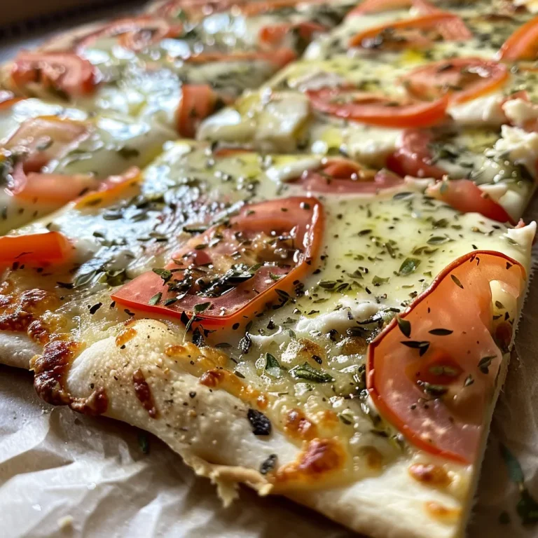 Nahaufnahme einer köstlichen Low Carb Blumenkohlpizza mit frischen Zutaten.