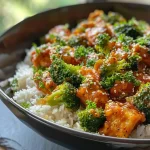 Primer plano de una sartén con arroz y brócoli, mostrando ingredientes frescos y coloridos.
