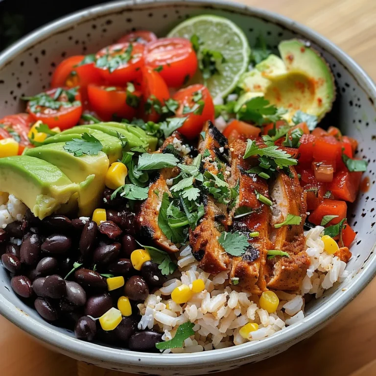 Tazón de burrito colorido con arroz, frijoles y vegetales frescos.