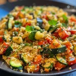 Ensalada de couscous con verduras asadas en un plato.