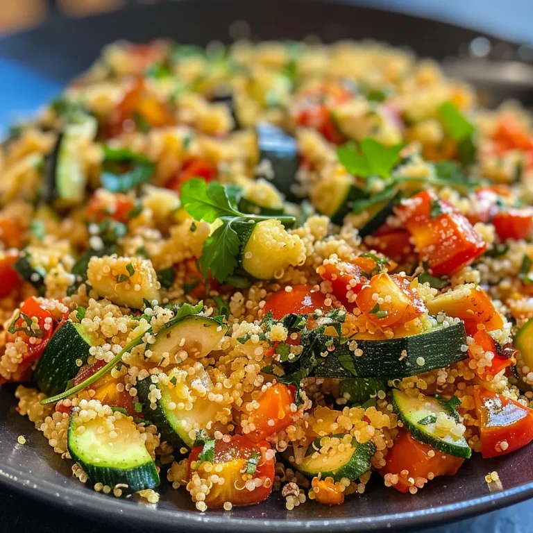 Ensalada de couscous con verduras asadas en un plato.
