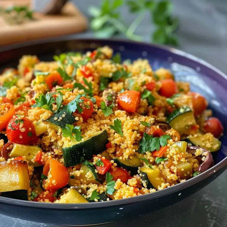 Plato de Couscous con verduras y queso feta, visto de lado.