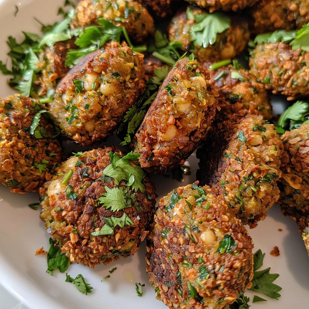 Side-View von saftigen Falafeln, die frisch zubereitet wurden, auf einem Teller angerichtet.