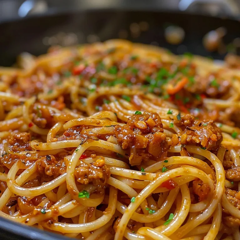 Nahaufnahme von Garnelen-Spaghetti mit frischem Knoblauch und Chili in einer weißen Schüssel.