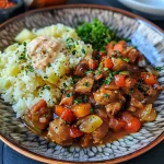 Cuenco de arroz con camarones, mayonesa picante y vegetales frescos.