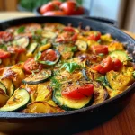 Primer plano de una colorida Gemüse Reispfanne con verduras frescas.