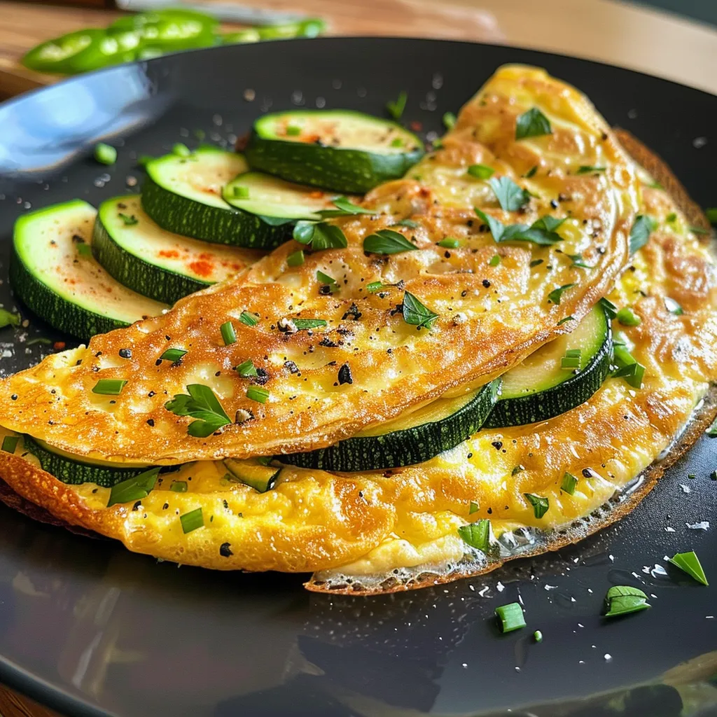 Tortilla de verduras colorida con trozos visibles de calabacín y pimientos.