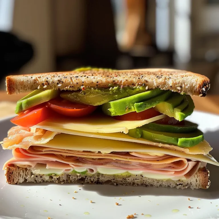 Saftiges Hähnchen Avocado Sandwich mit frischen Zutaten in Nahaufnahme.