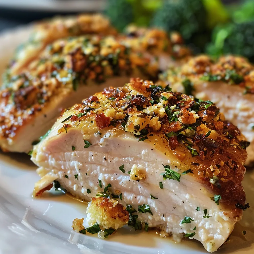 Side view of a delicious baked chicken and broccoli meal ready to serve.
