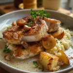 Una imagen cercana de un plato de Hähnchen-Reis-Pfanne, mostrando sus ingredientes frescos y coloridos.