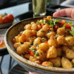 Knusprige Kichererbsen aus der Air Fryer in Nahaufnahme, braun und knusprig.