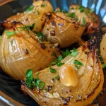 Primer plano de camarones al ajo y limón en un plato atractivo.