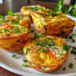 Saftige Gemüse-Omelett-Muffins aus der Seitenansicht, detailreich und appetitlich.