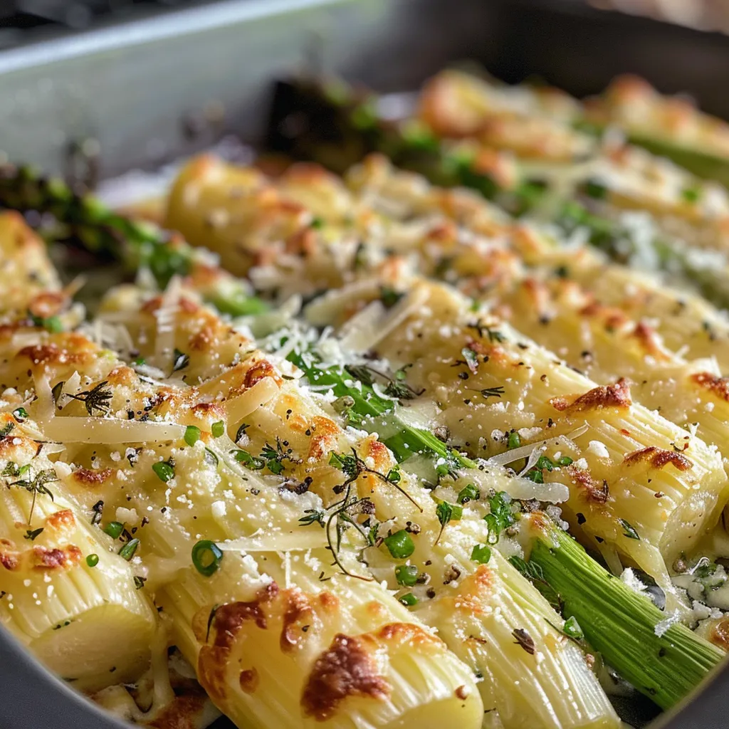 Espárragos jugosos decorados con una mezcla crujiente de queso parmesano.