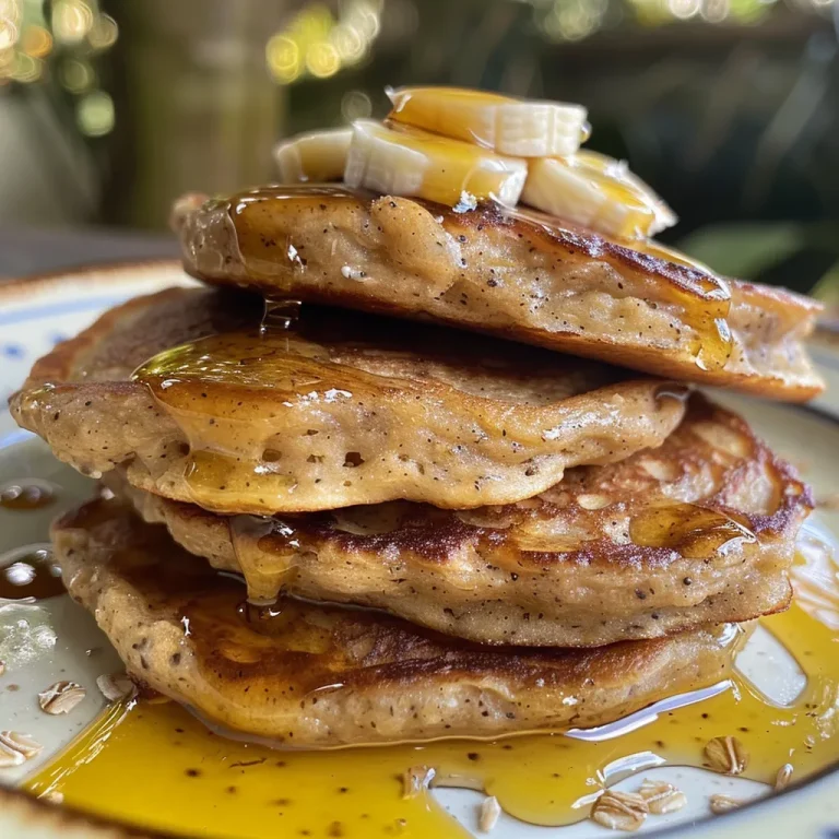 Panqueques de Plátano y Avena: Simples, Nutritivos y Deliciosos Pancakes de plátano y avena apilados con jarabe de arce.