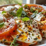 Primer plano de pimientos rellenos con feta sobre una mesa.