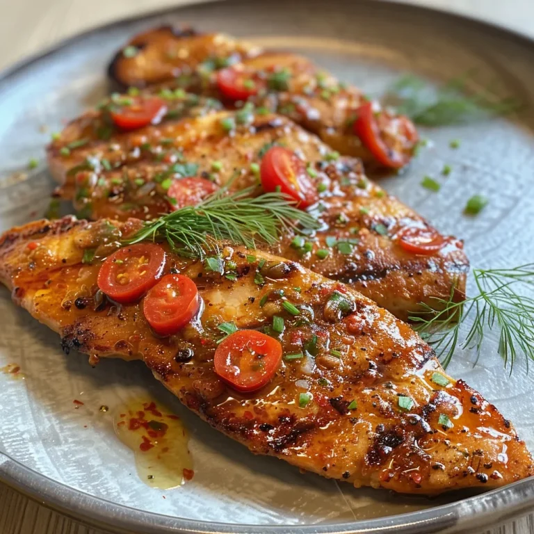 Primer plano de un plato de Paprika Sahne Hähnchen, mostrando pollo tierno y pimientos.