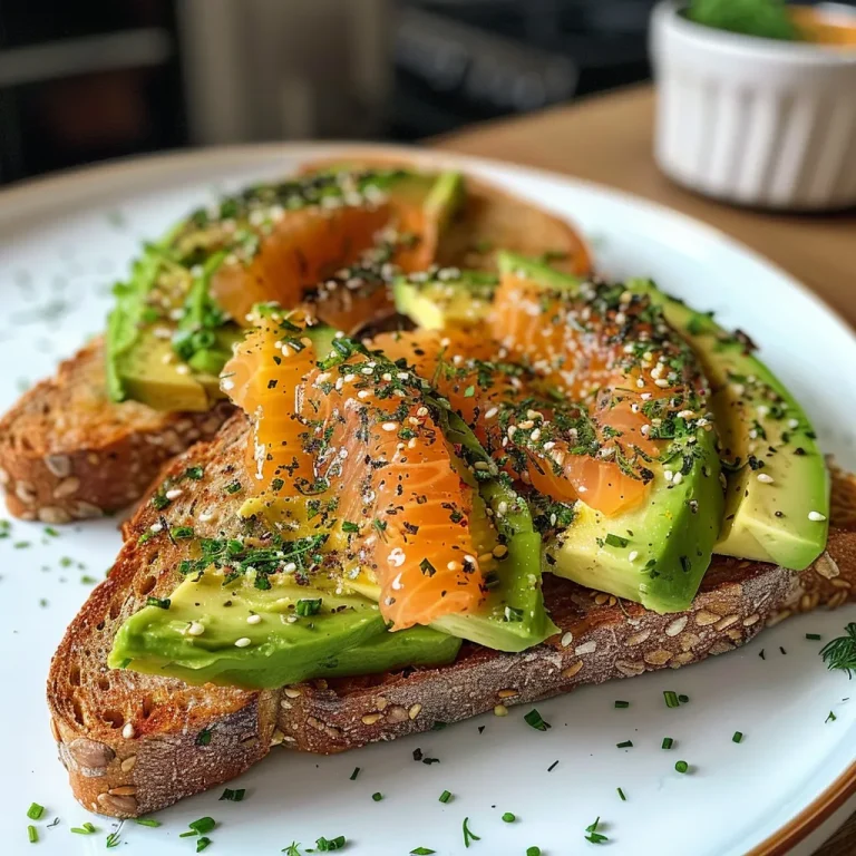Nahaufnahme von Räucherlachs Avocado Toast auf einem Holzteller.