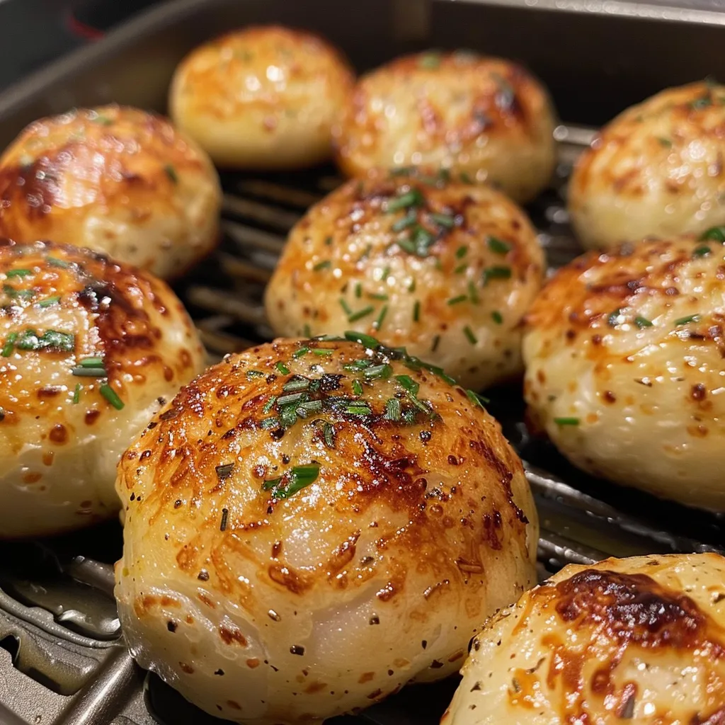Nahaufnahme von Reisbällchen, die im Airfryer zubereitet wurden.