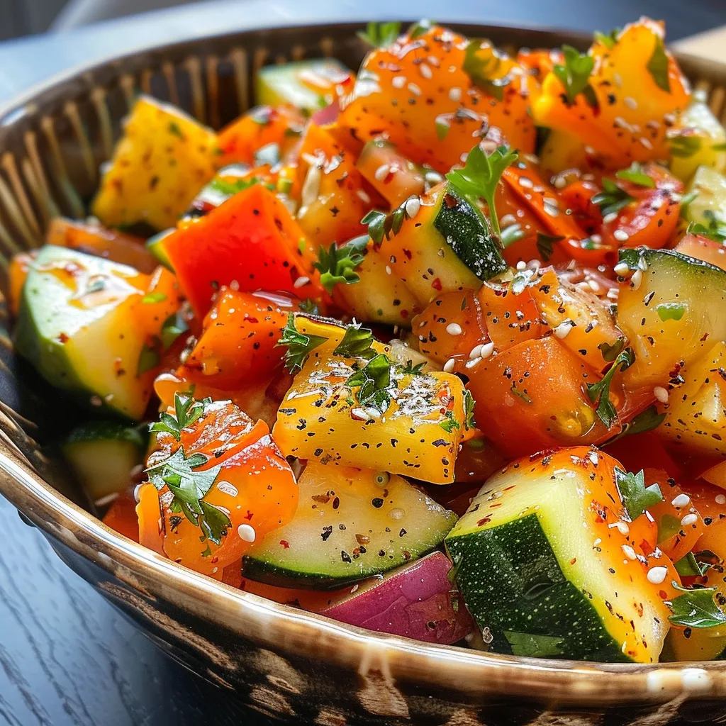 Seiteansicht eines saftigen Reissalats, reich an Farben und Texturen.