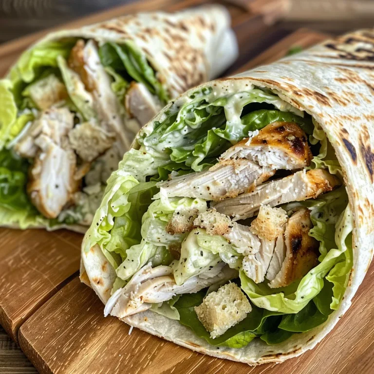 Nahaufnahme eines Chicken Caesar Wraps mit frischem Salat und Parmesan.