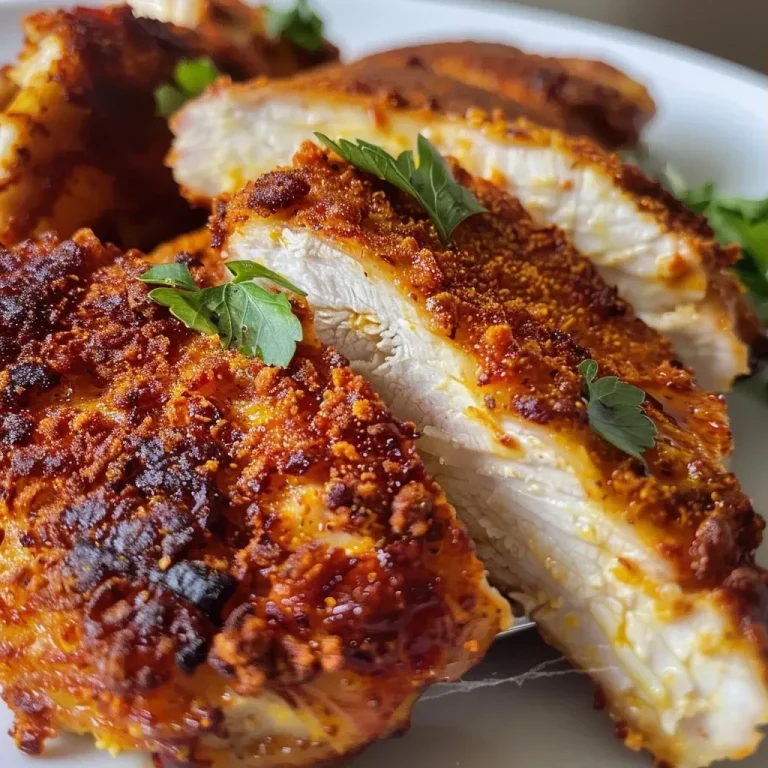 ['Close-up of crispy air-fried chicken breast fillets garnished with herbs.', 'Juicy air-fried chicken highlighted with spices, presented from the side.', 'Side view of golden-brown air fryer chicken, showcasing its texture.', 'Detailed image of succulent air-fryer chicken with a crispy exterior.']