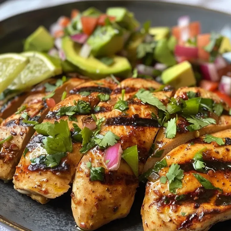 ['A close-up side view of succulent cilantro lime chicken topped with vibrant avocado salsa.', 'Juicy cilantro lime chicken served with fresh avocado salsa and a sprinkle of cilantro.', 'Tender grilled chicken marinated in lime and cilantro, accompanied by colorful avocado salsa.', 'A plate showcasing cilantro lime chicken alongside diced avocado salad and lime wedges.']