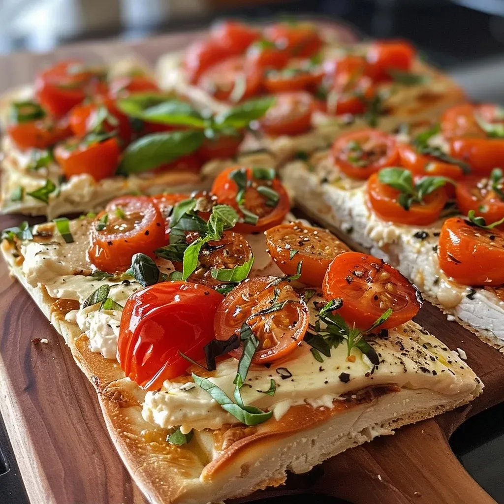 ['Close-up of a creamy chicken and tomato bake with juicy chicken breast and cherry tomatoes.', 'Side view of baked chicken with cream cheese, cherry tomatoes, and fresh basil.', 'Delicious dish featuring creamy chicken, whole cherry tomatoes, and garlic.', 'Rich and colorful chicken bake topped with herbs, tomatoes, and creamy sauce.']