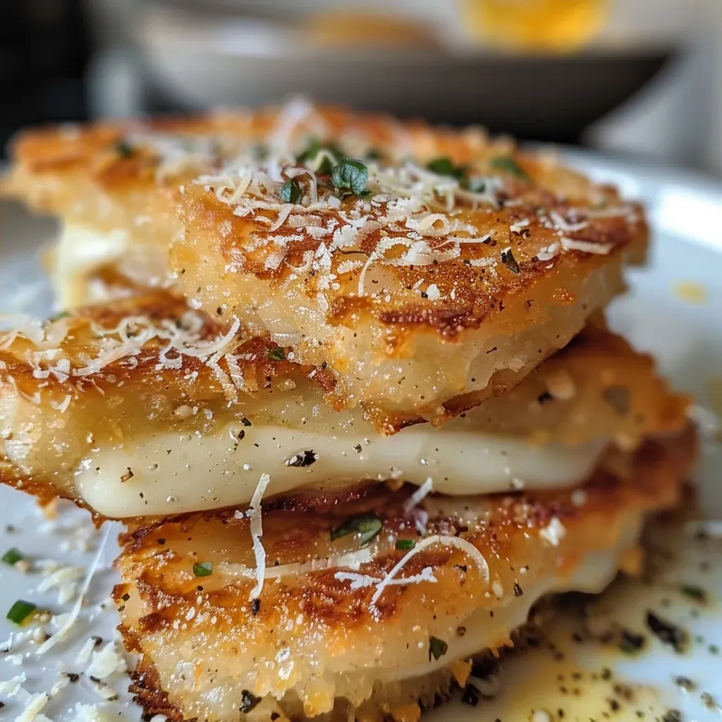 ['Close-up side view of creamy Parmesan chicken topped with herbs.', 'Juicy chicken breasts coated in a creamy Parmesan sauce, garnished.', 'Side view of baked chicken with a rich, creamy cheese sauce.', 'Creamy Parmesan chicken with a golden crust and fresh herbs.']