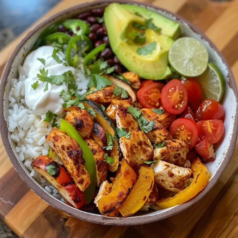 ['A close-up view of a colorful Fajita Chicken Rice Bowl featuring chicken, bell peppers, and avocado.', 'Juicy Fajita Chicken Rice Bowl presented with vibrant toppings and ingredients in a side view.', 'A delicious Fajita Chicken Rice Bowl including chicken, rice, and fresh vegetables displayed attractively.', 'Side view of a Fajita Chicken Rice Bowl filled with chicken, bell peppers, black beans, and avocado.']