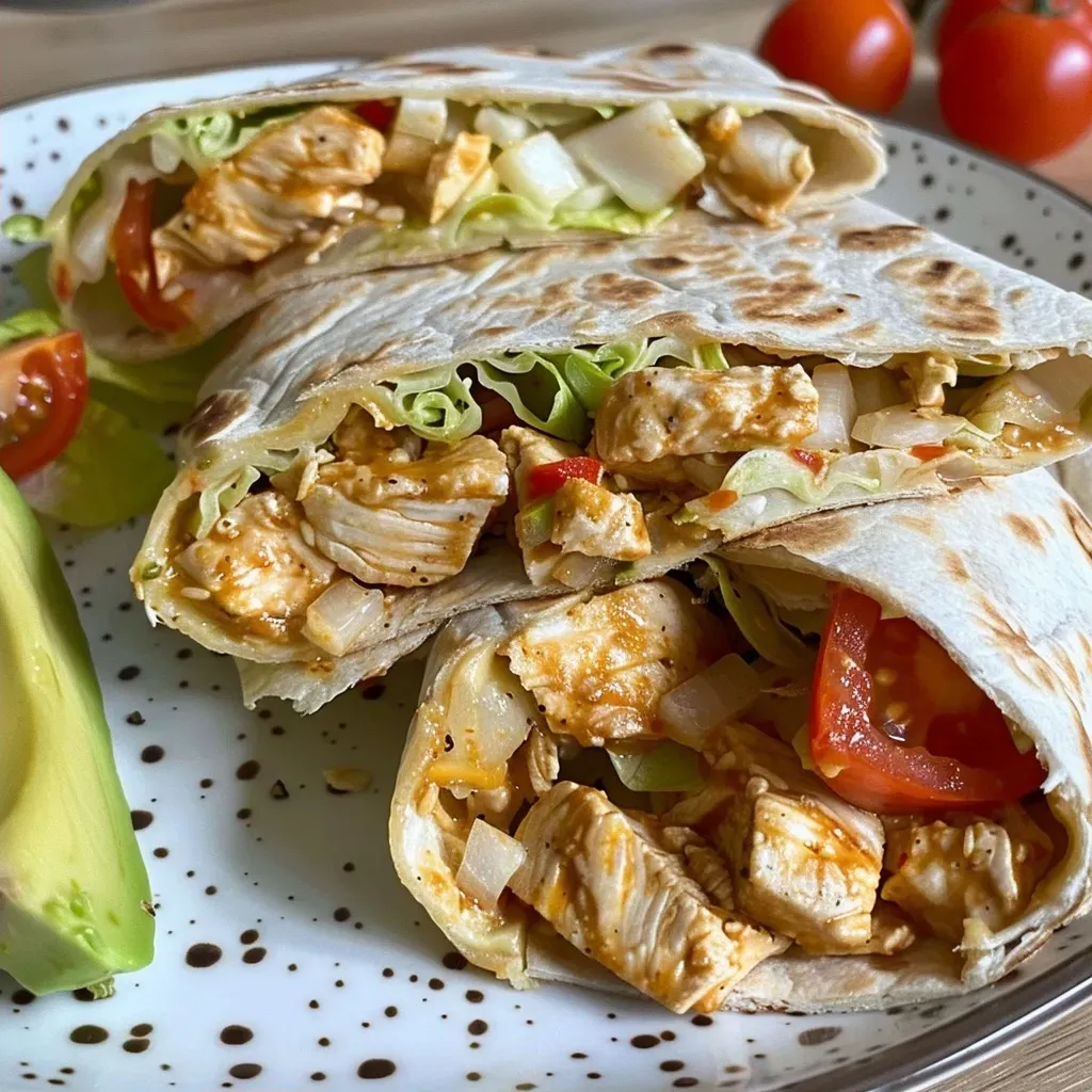 ['Close-up of a healthy Chicken Crunch Wrap with toppings visible.', 'Side view of a juicy Chicken Crunch Wrap showcasing fresh ingredients.', 'Delicious Chicken Crunch Wrap filled with chicken, lettuce, and tomatoes.', 'Crispy Chicken Crunch Wrap highlighting layers of healthy ingredients.']