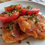 ['Close-up view of juicy chicken served on rice with fresh tomatoes.', 'Side angle of a dish featuring chicken on rice, garnished with tomatoes.', 'Delicious Hähnchen auf Reis with vibrant tomatoes and parsley.', 'Detailed shot of flavorful chicken breast on a bed of rice with tomatoes.']
