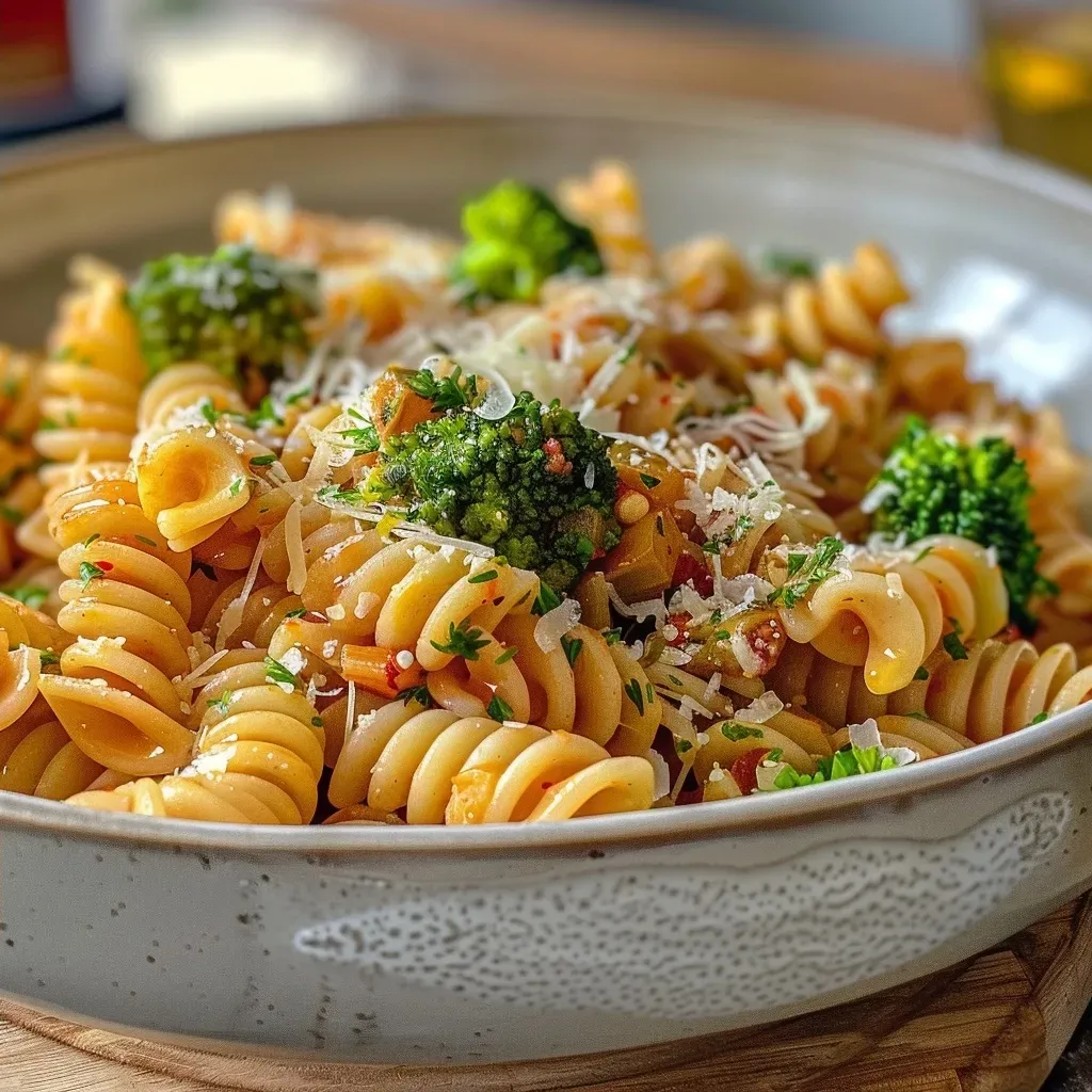 ['Close-up side view of a bowl of Hähnchen-Brokkoli-Pasta with pieces of chicken and broccoli.', 'A delicious serving of Hähnchen-Brokkoli-Pasta featuring pasta, chicken, and fresh broccoli.', 'Juicy Hähnchen-Brokkoli-Pasta in a bowl, highlighting its vibrant colors and textures.', 'Side view of a plate filled with Hähnchen-Brokkoli-Pasta, garnished with Parmesan cheese.']