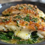 ['Close-up of a creamy chicken and spinach casserole topped with melted cheese.', 'Side view of a freshly baked Hähnchen-Spinat-Auflauf with a golden crust.', 'Juicy chicken and spinach bake served in a rustic dish, garnished with herbs.', 'Deliciously layered Hähnchen Spinat Auflauf showcasing its cheesy texture.']
