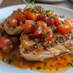 ['A close-up view of a delicious Hähnchen-Tomaten-Auflauf with vibrant tomatoes and tender chicken.', 'Side view of a juicy chicken and tomato casserole, showcasing its colorful layers.', 'A detailed image of Hähnchen-Tomaten-Auflauf, highlighting the rich ingredients and textures.', 'Close-up of a baked chicken and tomato dish, with melting feta cheese on top.']